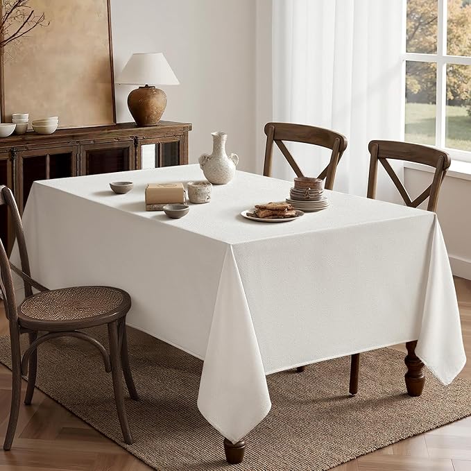 MIULEE White Linen Tablecloth 60x84 Inch Rectangle Table Cloth Waterproof,Stain Resistant & Wrinkle Resistant for Dining Party Wedding