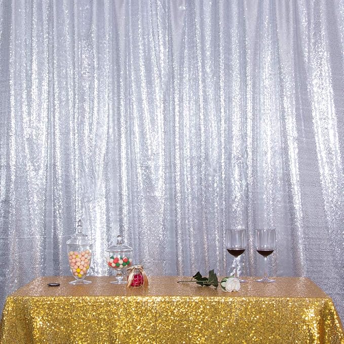 SquarePie Sequin Backdrop Non-Transparent Background Sparkly Curtain for Wedding Party 6FT x 6FT Silver