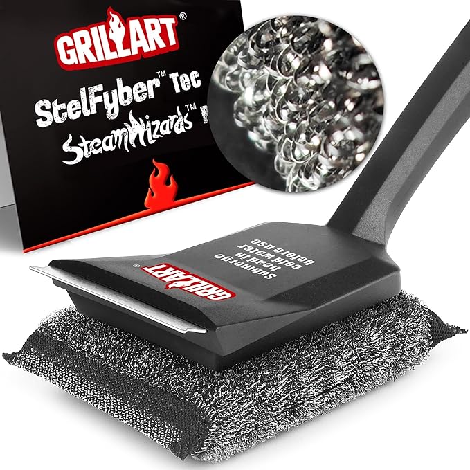 GRILLART Grill Brush Bristle Free, SteamWizards [Ultra Safe & Efficient] Grill Cleaner Brush with 1 Replacement Head, for Cast Iron and Stainless Steel Grates, BBQ Grill Brush for Outdoor Grill