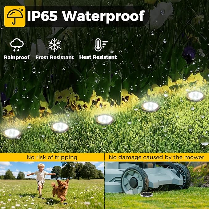 30 Pack Solar Ground Lights Outdoor, 8 LED Mini Flat Solar Disk Lights, IP65 Waterproof Anti-Rust Disc Light, Landscape Lighting for Garden Pathway Yard Walkway Driveway Lawn,Cool White