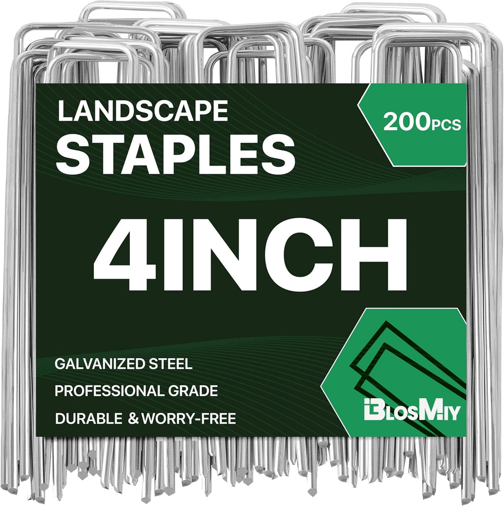 Landscape Staples 4 inch Stakes for Gardening 200 Pack Galvanized Garden Staples for drip Irrigation Landscape Fabric pins Updated Heavy-Duty Weed Barrier Fabric Lawn Outdoor Projects,Decorations