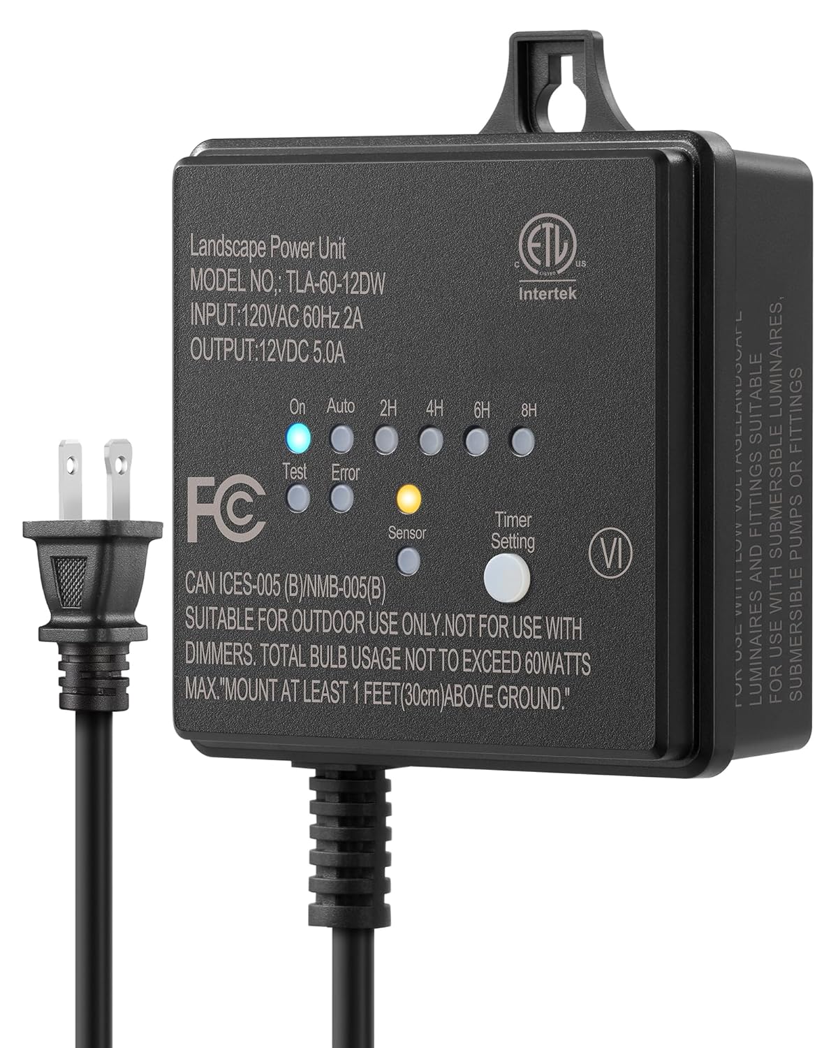 DEWENWILS 60W 120V AC to 12V DC Outdoor Low Voltage Transformer with Timer and Photocell Light Sensor, Weatherproof, Specially for LED Landscape Lighting, Spotlight, Pathway Light, ETL Listed
