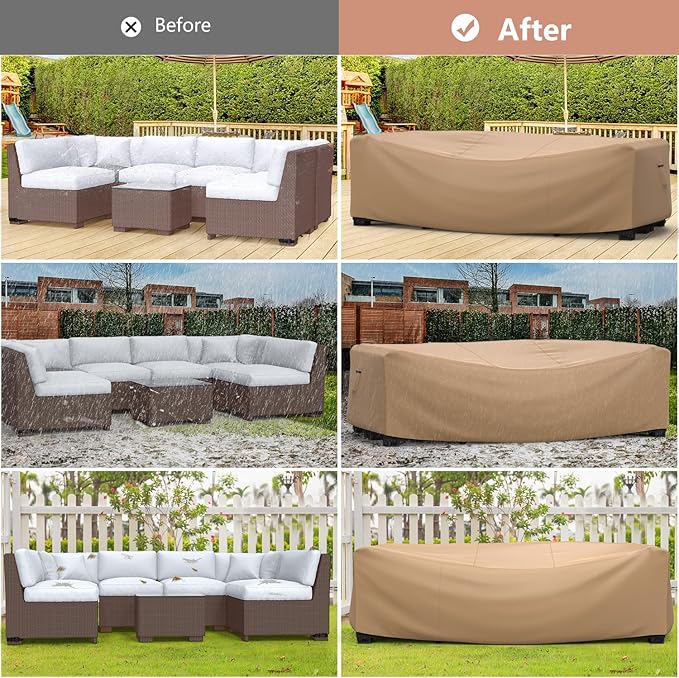 Mrrihand Heavy Duty Patio Furniture Covers, Outdoor Furniture Covers Waterproof Sectional Sofa Set , Patio Table and Chair Set Cover 90"L×62"W×28"H,Brown