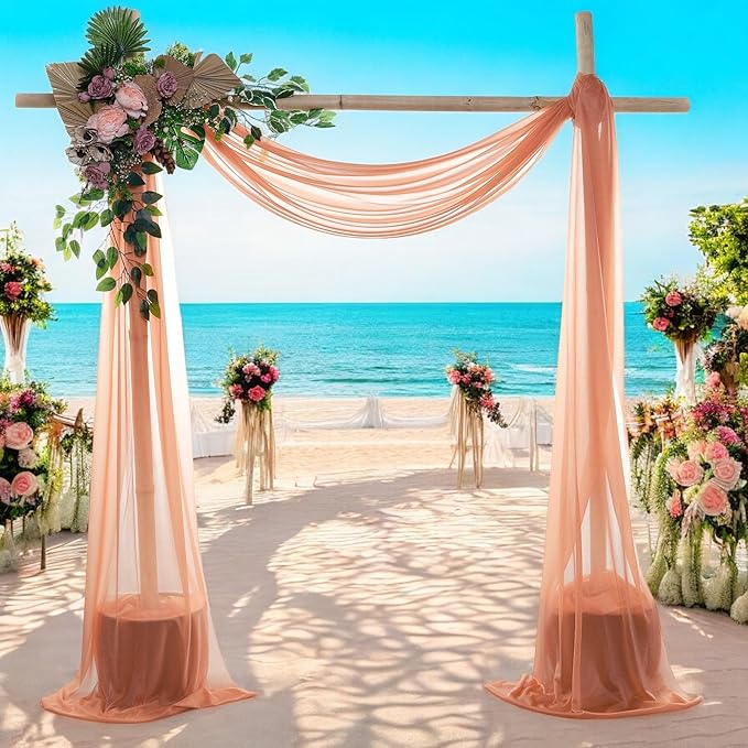 MDS Halloween Chiffon Draping Fabric - 2 Panel, 30" Wide x 75ft Long - Sheer Spooky Arbor & Canopy Drapery for Haunted House Backdrops, Party Ceilings, DIY Costumes & Themed Events - Coral Peach