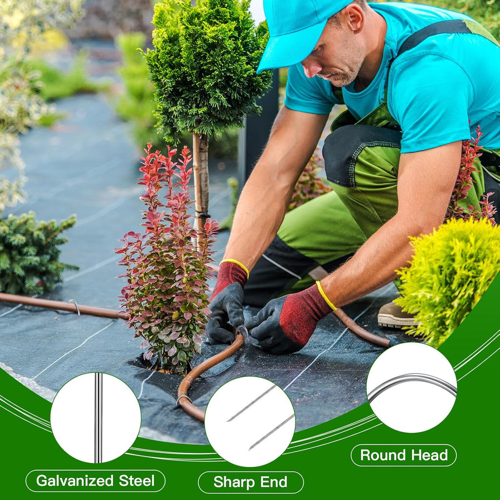 Tandefio 100 Packs Drip Irrigation Tubing Stakes 6 Inch Garden Pins Landscape Staples Securing Pegs Galvanized Lawn Yard U Pegs for Hose, Chicken Wire, Weed Barrier Fabric, Dog Fence
