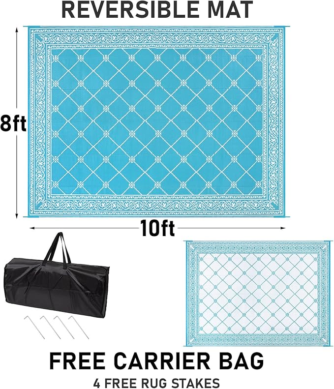 HiiARug Outdoor Rug for Patios Clearance 8'x10' Plastic Straw Rug Waterproof Reversible RV Mat Outdoor Area Rugs for RV, Backyard, Deck, Camping
