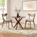ERGOMASTER 3-Piece Dining Table Set for 2, 36" Kitchen Round Table with 2 Chairs, Rubber Wood Legs, Brown