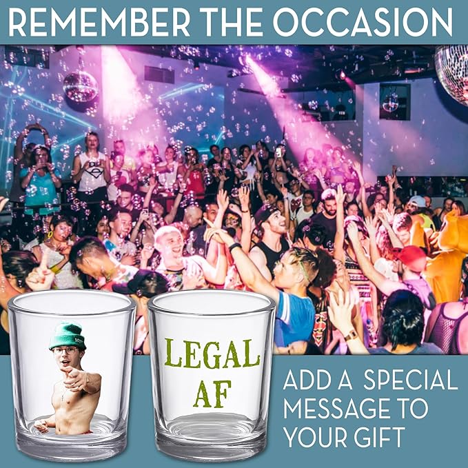 21st Birthday Custom Shot Glass 2.5oz, Personalized Picture Funny Party Favor, Customized 21st Drinking Gift, Legal Age Shot Glass, Printed Photo Gift For Son Daughter Friends