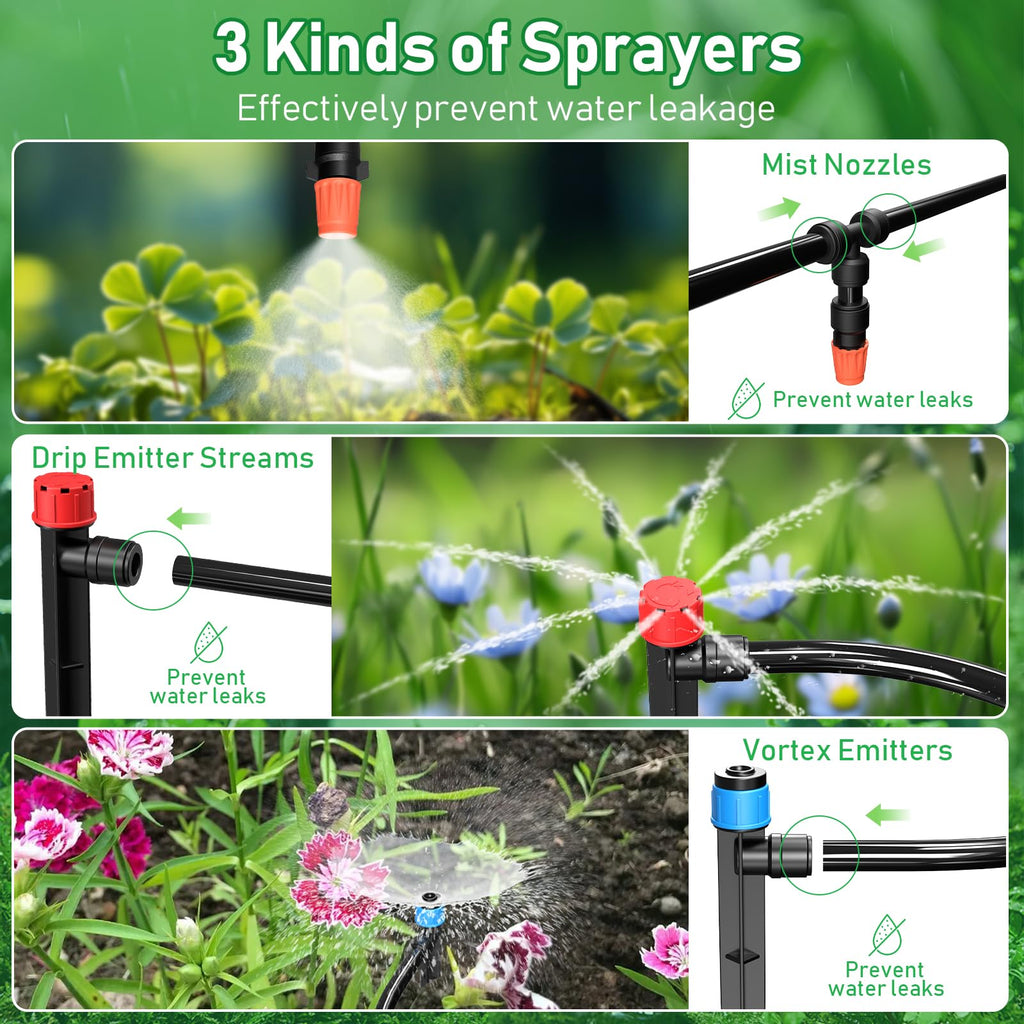 246FT Drip Irrigation System, Automatic Drip Irrigation Kit with 1/2" Main Tube & 1/4" Branch Tubing, Adjustable Drip Emitters, Garden Watering System for Flower Bed, Raised Beds, Lawn, Greenhouses