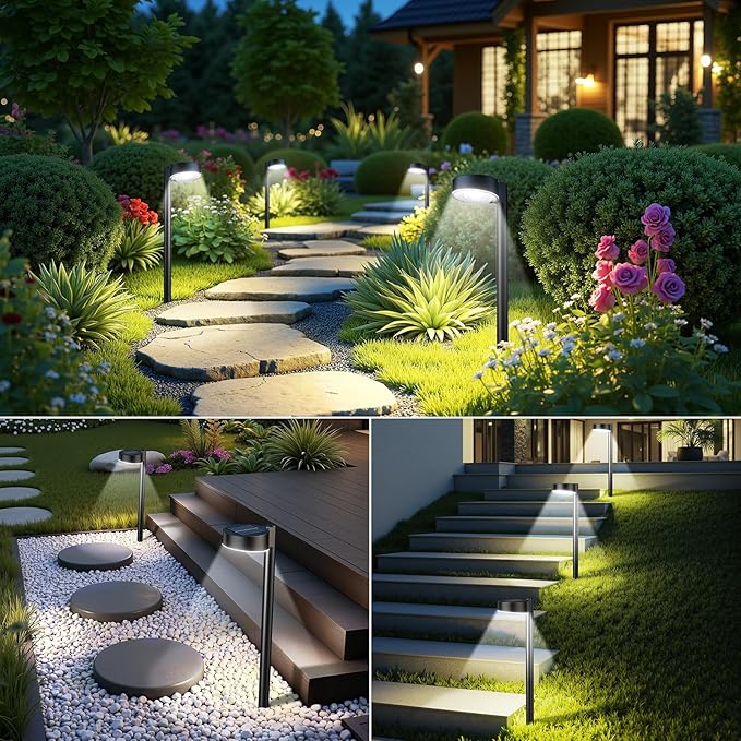 12 Pack Solar Pathway Lights Outdoor, 12 Brighter LED Solar Lights Outdoor Waterproof, Up to 12 Hrs Modern Path Light for Yard Garden Walkway Driveway Lawn, Cool White