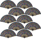QIRMIZI 10 Pack Fabric Folding Handheld Fans, Perfect for Weddings, Parties, and Dancing,Multicolour