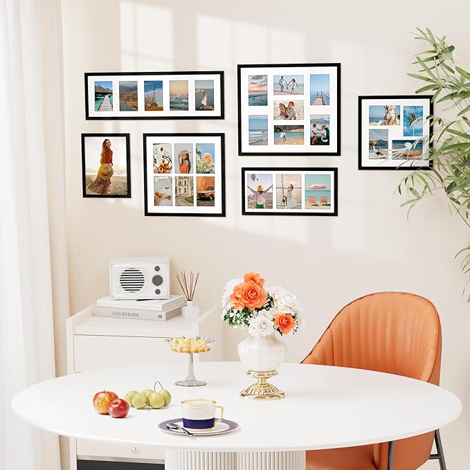 Vittanly 8x24 Collage Picture Frame, Displays 5Pcs 4x6 Pictures with Mat, Picture Frames Collage Wall Decor for Horizontal or Vertical Display, Black, 1 Pack
