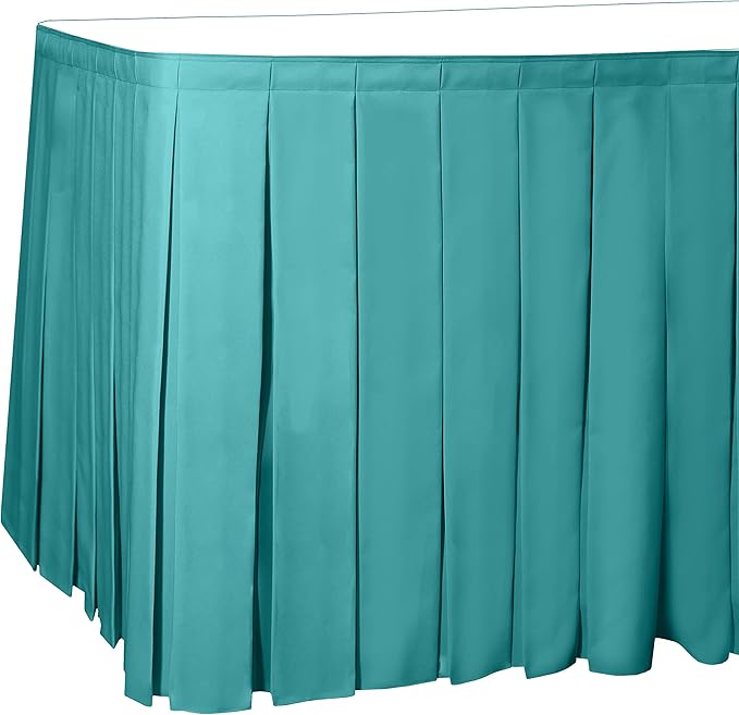 Ultimate Textile Pleat Polyester Fabric Table Skirt - Machine Washable Flame Resistant with Clips for Events, Weddings & Trade Shows, Cut & Sewn in Paterson, NJ - Turquoise, 21' Box Pleat