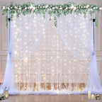 White Tulle Backdrop Curtain with Lights String for Parties Wedding Bridal Shower Sheer White Curtain Backdrop for Birthday Baby Shower Photo Booth Photography Background Decorations 10ft x 8ft