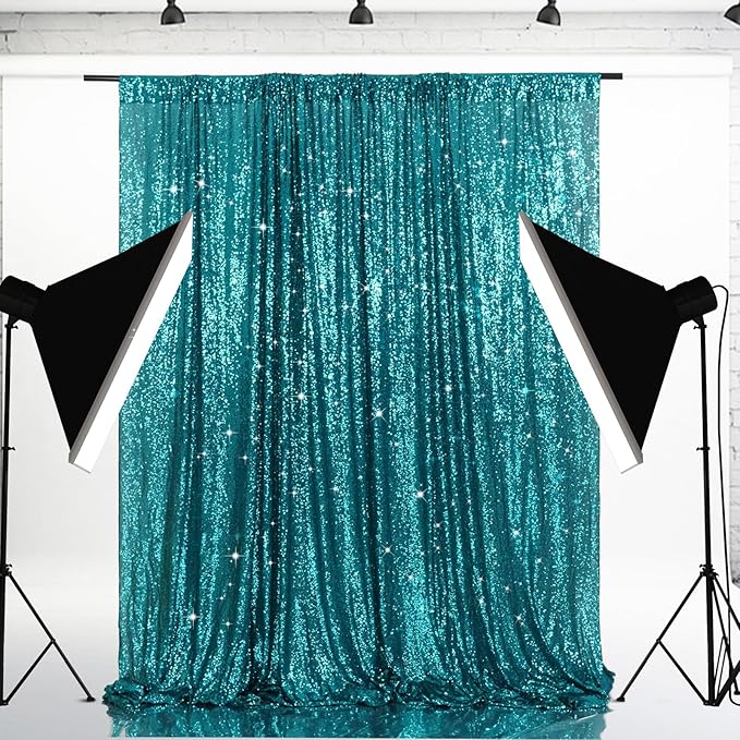 Eternal Beauty Teal Sequin Backdrop, 6x8 Ft Glitter Background Curtains for Shimmer Photography Party Wedding Birthday Back Drop Decor