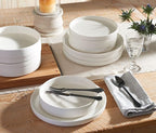 222 Fifth Kaden 12-Piece Modern White Porcelain Dinnerware Set – Service for 4, Plate & Bowl Set, Contemporary Design, for Everyday Dining & Entertainment, Microwave & Dishwasher Safe