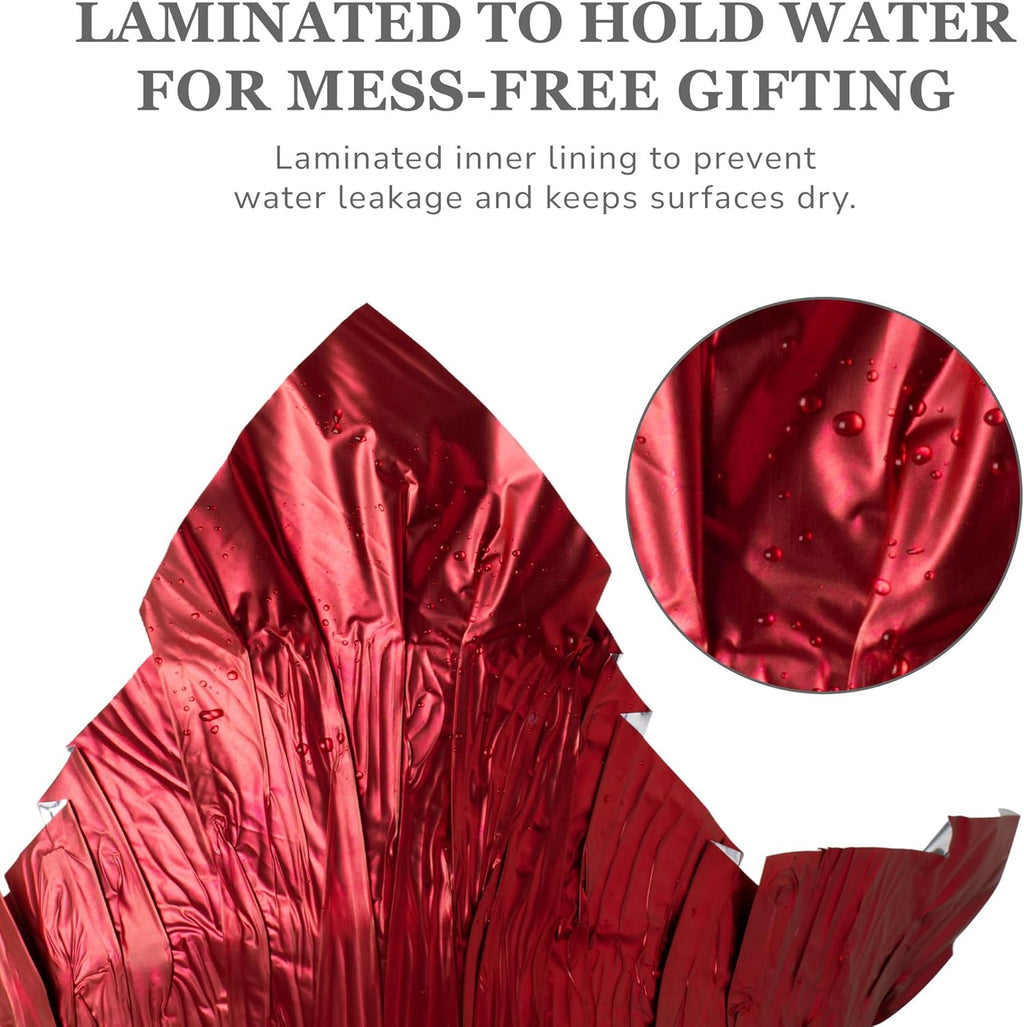 6” AZA Plant Pot Covers, Decorative Plant Sleeve for Indoor & Outdoor House Plants, Reusable and Gift-Ready Foil Wrap for Flower Pots, Red Metallic, Pack of 5