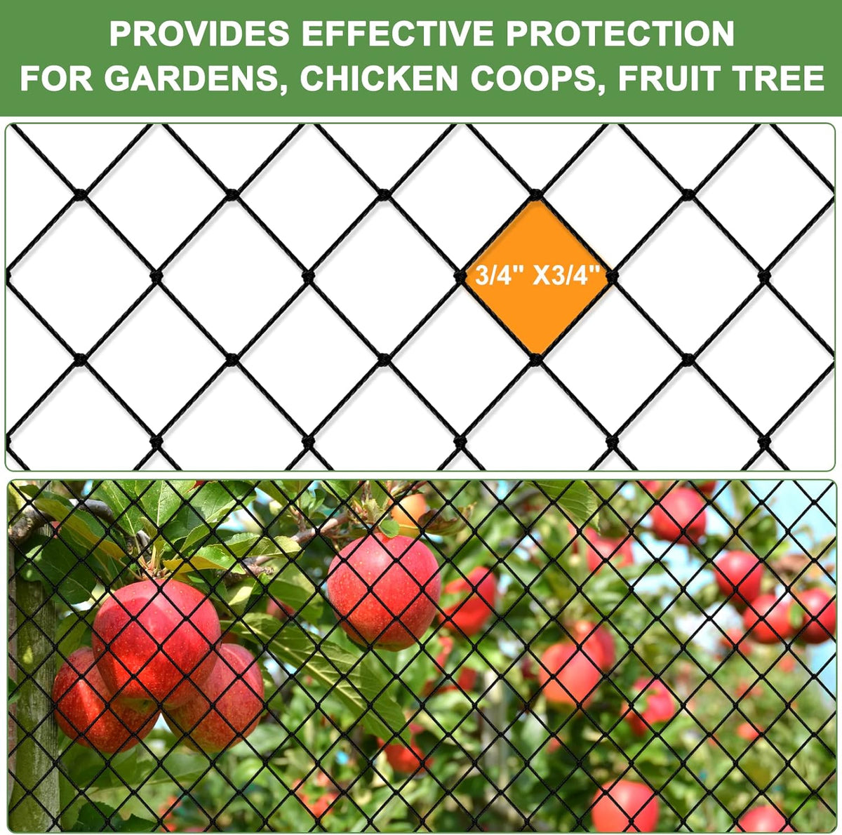 Bird Netting - Heavy Duty Nylon Net with 3/4' Mesh for Garden Protection, Chicken Coop and Orchard