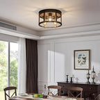 MAYNA 3-Light Retro Farmhouse Flush Mount Round Vintage Metal and Wood Ceiling Light Fixtures, Rustic Ceiling Lamp for Kitchen, Hallway, Entryway, Bedroom, Dining Room