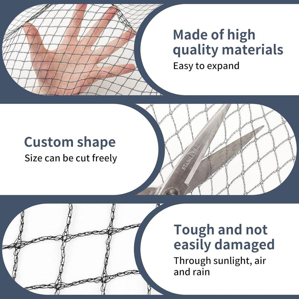 Koi Fish Pond Netting Shield 14ft x 14ft, Black Heavy Duty Pool Leaf net Cover, Protects Garden Pond from Heron, Birds,Cats & Predators Away, Durable & Stakes Included (Black)
