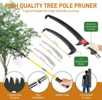 Outvita Manual Pole Saw, 26 Feet Extendable Tree Pruner with Knives and Storage Pocket, Sharp Steel Blade and Scissors High Branches Trimming for Pruning Palms and Shrubs（Yellow）