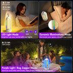 Bug Zapper Outdoor with Colorful Lighting and Auto-Sensing, 3 in 1 Cordless 4000mAh Battery Electric Fly Trap, Rechargeable Mosquito Zapper for Camping, Patios, Garden, Kitchen (2Pack-White)