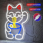 Lucky Cat Ramen Neon Sign,Neon Signs for Wall Decor,Dimmable USB Led Cat Sign,Neon Lights for Bedroom,Japanese Lucky Cat Noodle Led Neon Signs,Gift for Ramen Lovers,Anime Fans & Foodies
