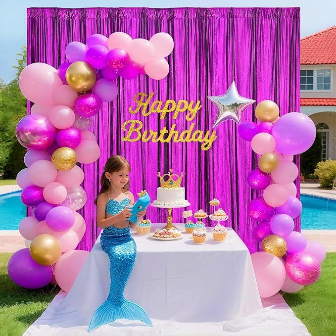 Glitter Sequin Backdrop Curtains for Halloween - 19.2x8FT Wrinkle-Free Glitter Drapes Purple Photo Backdrop Drapes for Wedding Birthday Photography Background 4 Panels 4.8x8FT