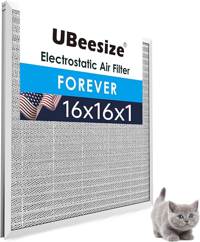 UBeesize 16x16x1 Reusable Electrostatic Air Filter HVAC AC Furnace Filter,MERV 8, Washable, Lasts a Lifetime,Permanent Air Filter,Breathe Fresher,Home And Office(Actual Size:15.47x15.47x0.82 Inch)