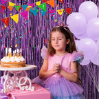Crosize 2 Pack 3.3 x 9.9 ft Purple Foil Fringe Backdrop Curtain, Streamer Backdrop Curtains, Streamers Birthday Party Decorations, Tinsel Curtain for Parties, Galentines Decor, Preppy, Photo Booth