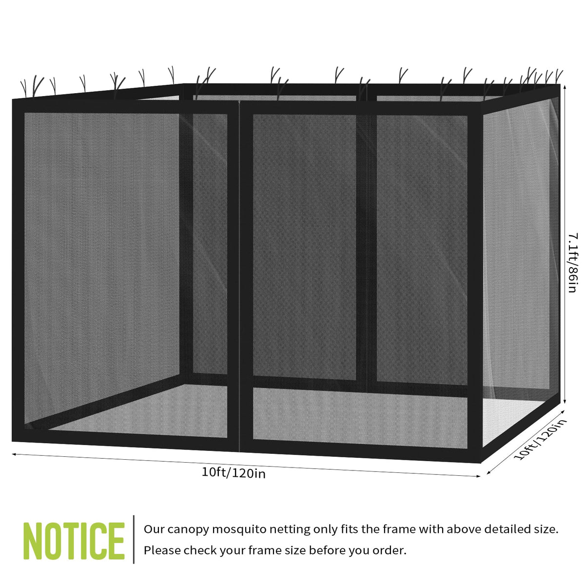 10x10 ft Mosquito Netting for Pop Up Canopy, Universal Bug Screen Tent Enclosure, Outdoor Canopy Mesh Net with Zipper Doors for Camping, Patio, Backyard (Netting Only，Black)