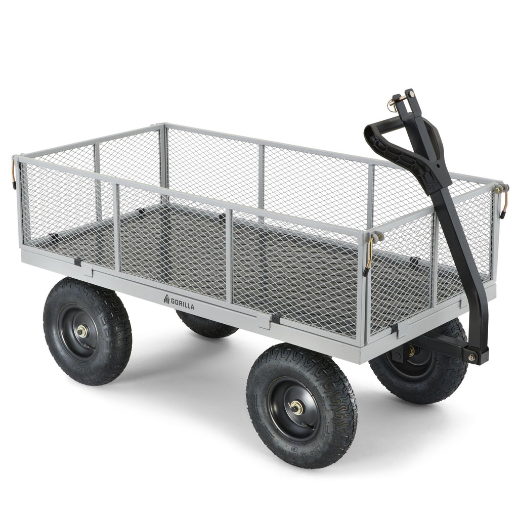 Gorilla Carts GOR1001-COM Steel Utility Cart, Heavy-Duty Convertible 2-in-1 Handle and Removable Sides, 7 cu ft, 1000 lb, Capacity, Gray