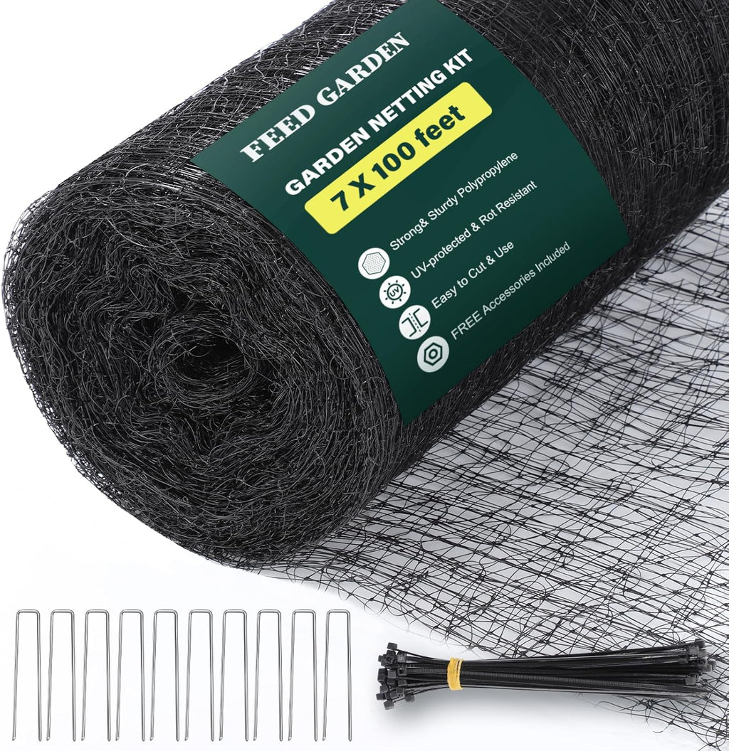 FEED GARDEN Deer Netting Deer Fence Netting, 7 x 100 Feet for Garden Protection Reusable Protective for Plants Fruit Trees Vegetables Against Birds and Other Animals