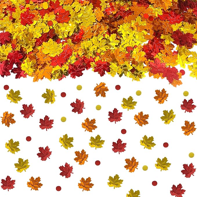1500 Pcs Autumn Fall Table Confetti, Maple Leaf Decor Harvest Thanksgiving Table Scatters Glitter Party Decorations