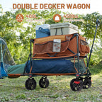 TIMBER RIDGE 400L Large Capacity Folding Double Decker Wagon with Brakes, 54" Extra Long Extender Wagon Cart, 450lbs Heavy Duty Collapsible Cart, All-Terrain Big Wheels for Camping, Sports, Shopping