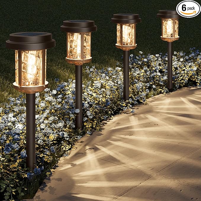 XMCOSY+ Solar Pathway Lights, Garden Solar Lights, 20 LM LED Glass Water Lens, IP65 Waterproof Solar Powered Light for Outside Driveway Walkway Landscape Backyard Sidewalk (‎Black & Brown)