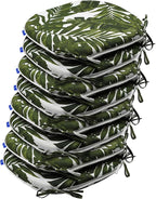 SleepMan Outdoor 17"x16" Chair Cushions with Ties Set of 8, Water Resistant All Weather U-Shape Seat Pads for Patio Garden Furniture Indoor Fade Resistant Patio Cushions (Green Leaf)