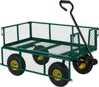 Finnhomy Heavy Duty 1000 Lbs Capacity Mesh Steel Garden Cart, Pullable Garden Wagons Carts on Wheels, Folding Utility Wagon with Removable Sides for Outdoor, Yard, Lawn, Green