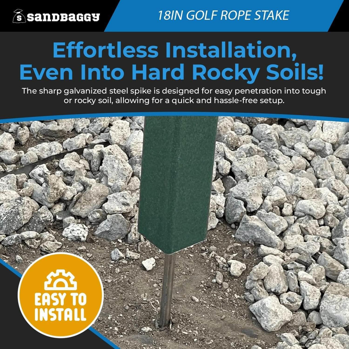 18" Golf Rope Stake - Square Stake (UV Resistant) - Sandbaggy (18-inch, 90, Count)