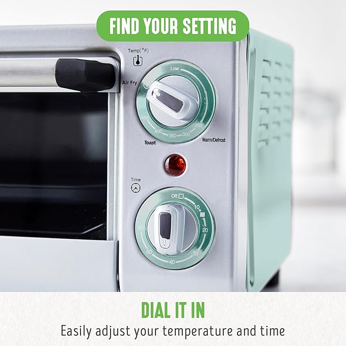 GreenLife Countertop Toaster Oven Air Fryer Stainless Steel, Healthy Ceramic Nonstick, PFAS and PFOA-Free, Tray & Basket, Bake, Broil, Reheat, Adjustable Temp & Time Control, Auto Shutoff, Turquoise