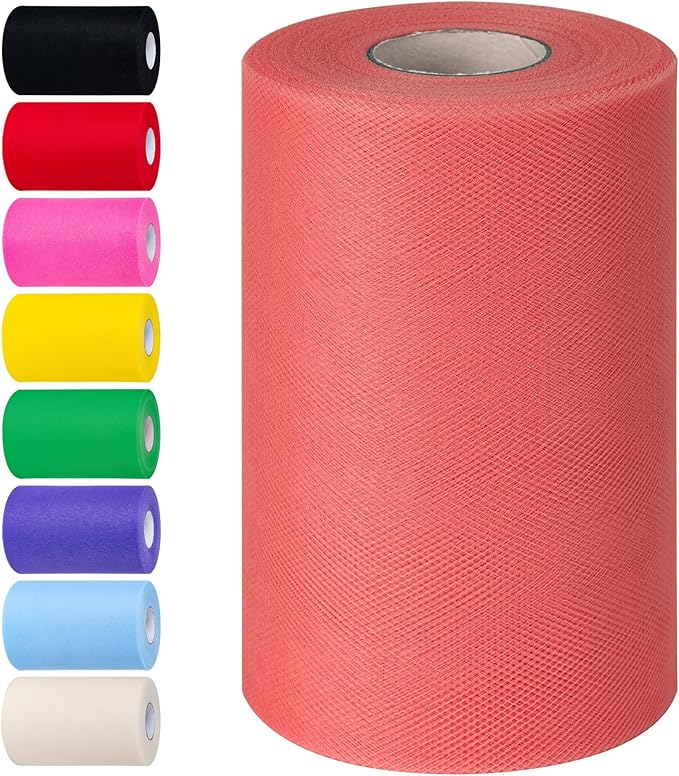 Watermelon red Tulle Fabric Rolls 6 Inch by 100 Yards (300 feet) Tulle Roll Spool Fabric for DIY Tutu Skirt Baby Shower Birthday Party Wedding Decorations Christmas Craft Supplies (Watermelon red)