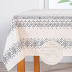 MYSKY HOME Boho Rectangle Tablecloth - Linen Fabric Table Cover - Farmhouse Decoration - 60x102 Inches - Waterproof Classic Bohemian Tablecloth for 6 Feet Table, Indoor and Outdoor Use, Grey