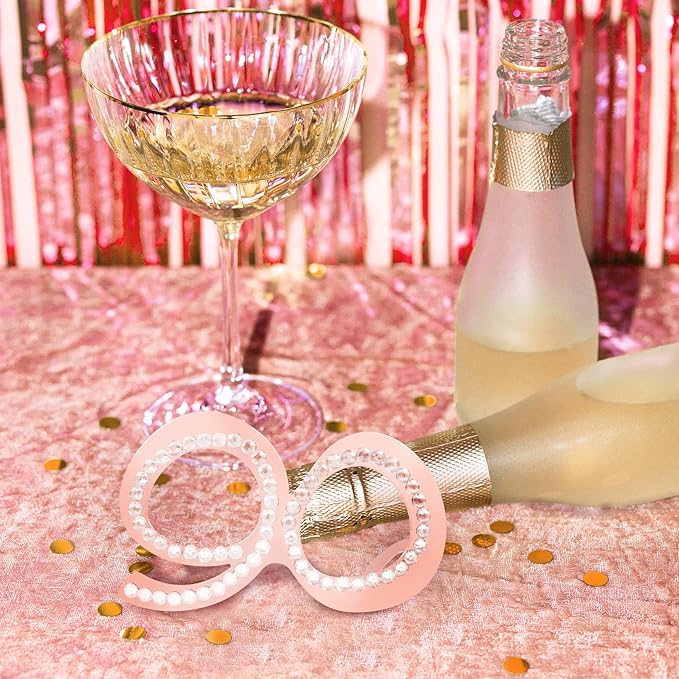 90th Birthday Glasses - 6 Pairs Rose Gold 90 Years Old Glasses with Rhinestones Frame, Funny Plastic Costume Photo Booth Props for 90th Anniversary Party Decorations