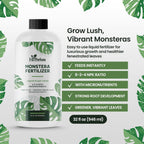 32oz Monstera Plant Food - Makes 192 Gallons of Monstera Fertilizer, Liquid Indoor Plant Fertilizer for Obliqua, Deliciosa and More, 6-2-4 NPK Ratio for Houseplants’ Healthy Growth & Glossy Leaves