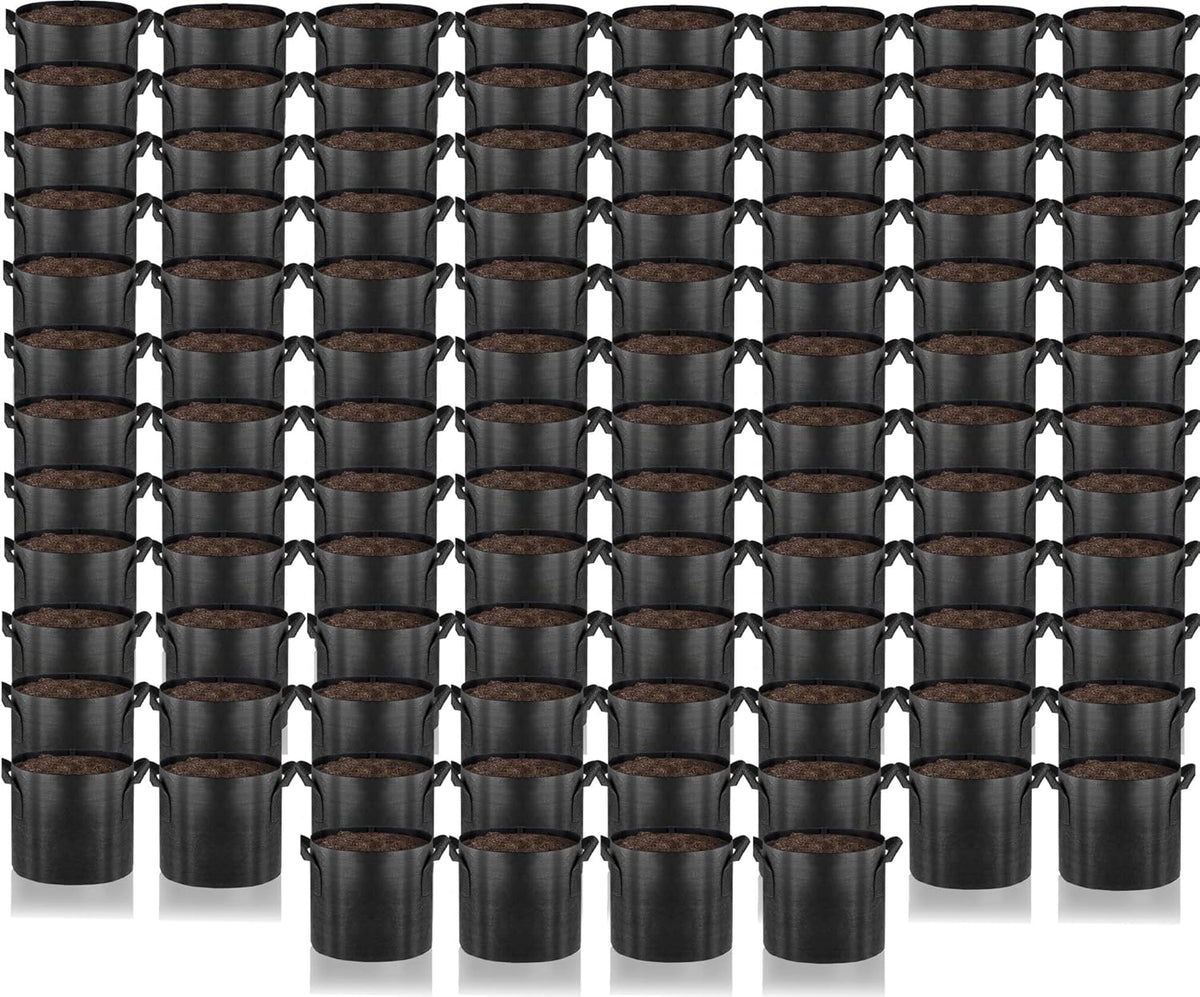 Gardenera Bulk Aeration Planters - 100-Pack 2 Gallon Fabric Grow Bags with Handles, Suitable for Growing Trees, Shrubs, and Perennials