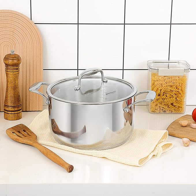 Rorence Stainless Steel Stock Pot: 6 Quart Stockpot with Stainless Steel Handles Capsule Bottom & Tempered Glass Lid …