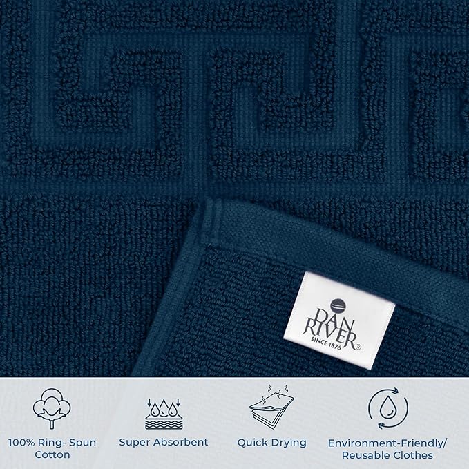DAN RIVER Greek Bath Mat - Blue Opal, 100% Ring Spun Cotton, Pack of 2, 20x32 inches, 800 GSM, Non-Slip, Absorbent, Quick Drying, Machine Washable Bathroom Floor Mats for Shower, Kitchen & Bath