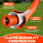 YOTOO Heavy Duty Hybrid Garden Water Hose 5/8-Inch by 75-Feet 150 PSI Kink Resistant, Flexible with Swivel Grip Handle and 3/4" GHT Solid Brass Fittings, Orange
