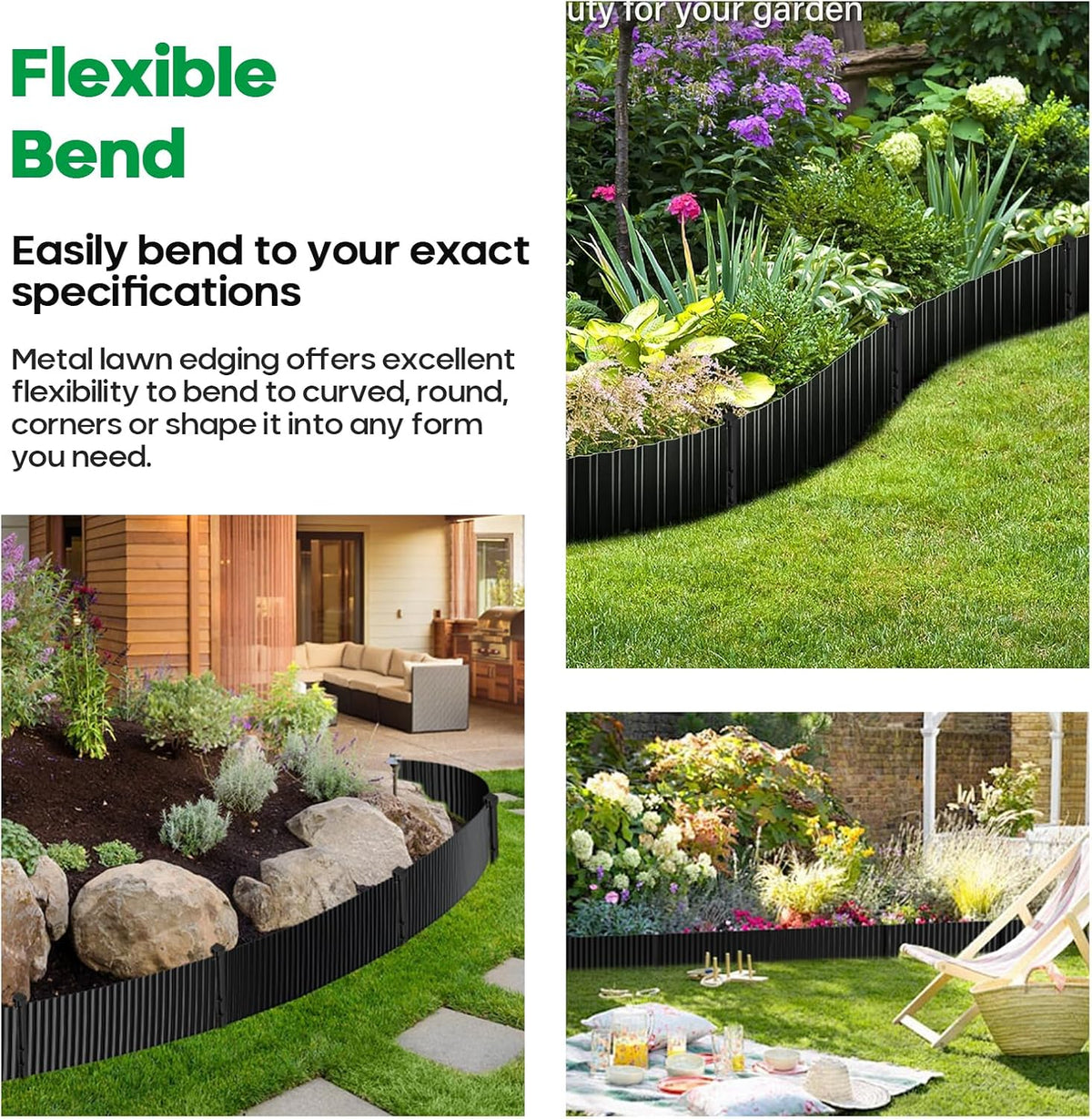 Corrugated Metal Garden Edging, Sturdy Tall Landscape Edging Borders, Perfect DIY for Flower Beds, Lawn and Pathway, Tree Surrounds, Paver Edges (Black, 8"×20FT)