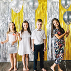 GOER 6.4 ft x 8.2 ft Metallic Tinsel Foil Fringe Curtains Party Backdrop Party Streamers for Birthday,Graduation,New Year Eve Decorations Wedding Decor (2 Pcs,Gold&Silver)